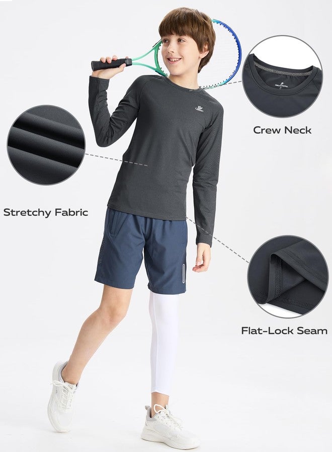 DEVOROPA Youth Boys Compression Shirt Long Sleeve Football Baseball Undershirt Quick Dry Sports Baselayer Gray M - Image 5